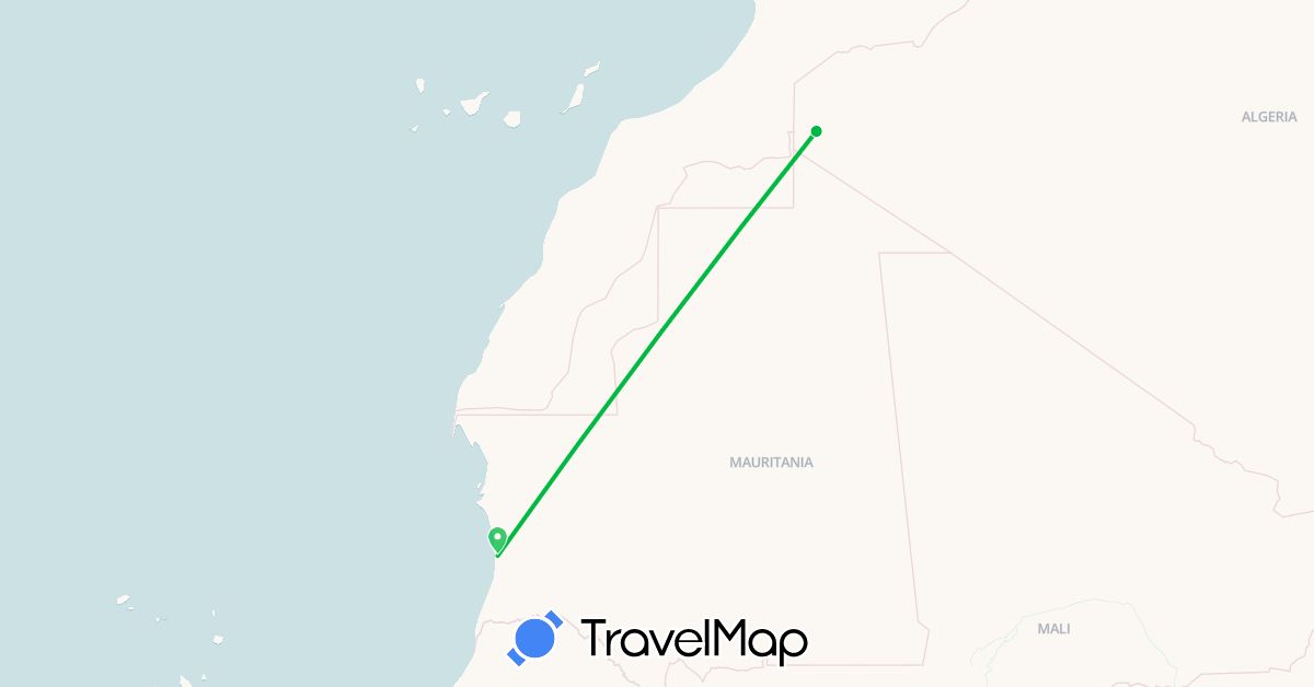 TravelMap itinerary: bus, cycling in Algeria, Mauritania (Africa)